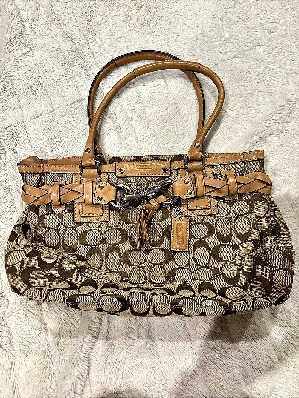 Coach Hamptons F15665 Signature Braided Leather Carryall Satchel Shoulder Bag - Picture 2 of 10